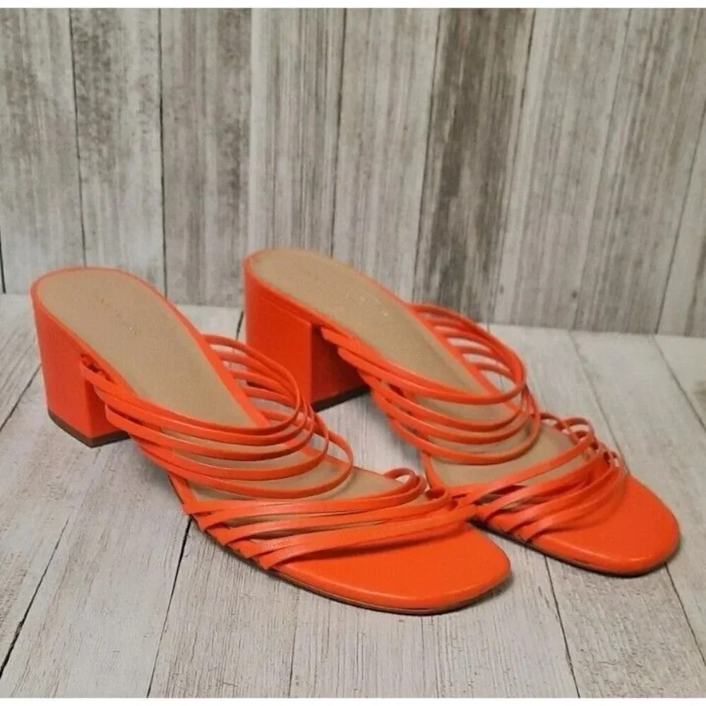 Anne Klein Adalina Orange Leather Strappy Sandals Size 10